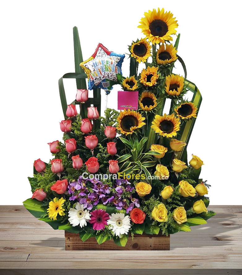 Arreglo Floral Girasoles Y Rosas Floristeria En Cali