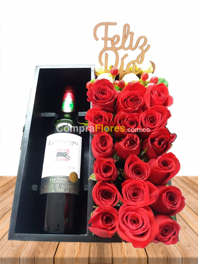 Regalos De Amor Y Amistad En Cali Caja de Rosas Con vino