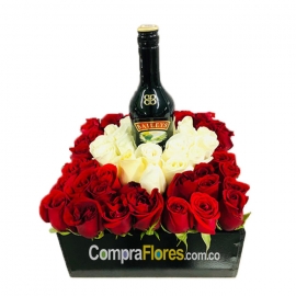 Caja de rosas y baileys